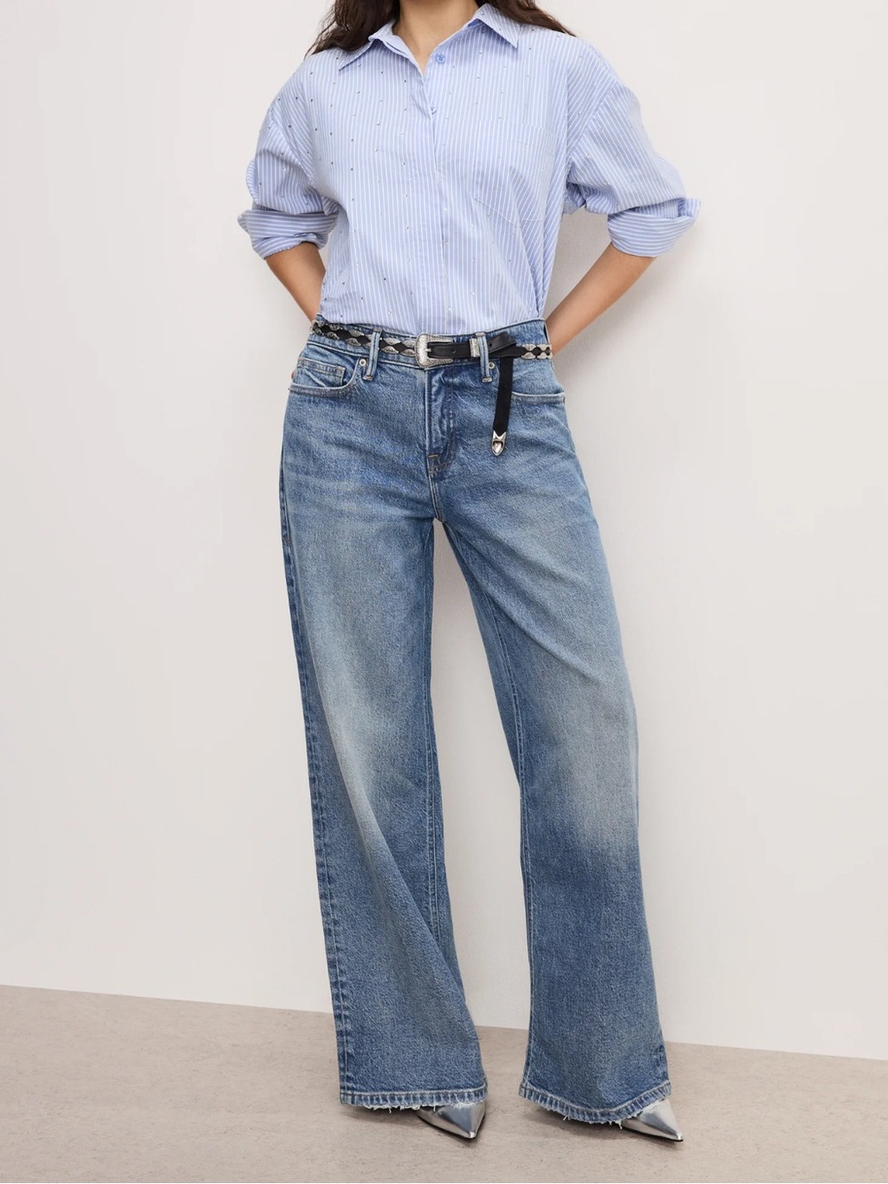 Brand New With Tags Good American Good Standard Size 4 Baggy Jeans -Indigo 1001